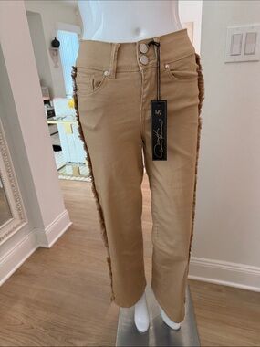 DG2  Tan Straight-Leg Jeans with Frayed Side Trim